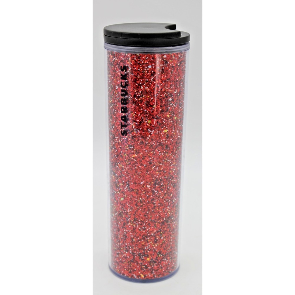 Starbucks Glitter Twist Top Acrylic Travel Tumbler Cup Red Silver Holiday 16 Oz